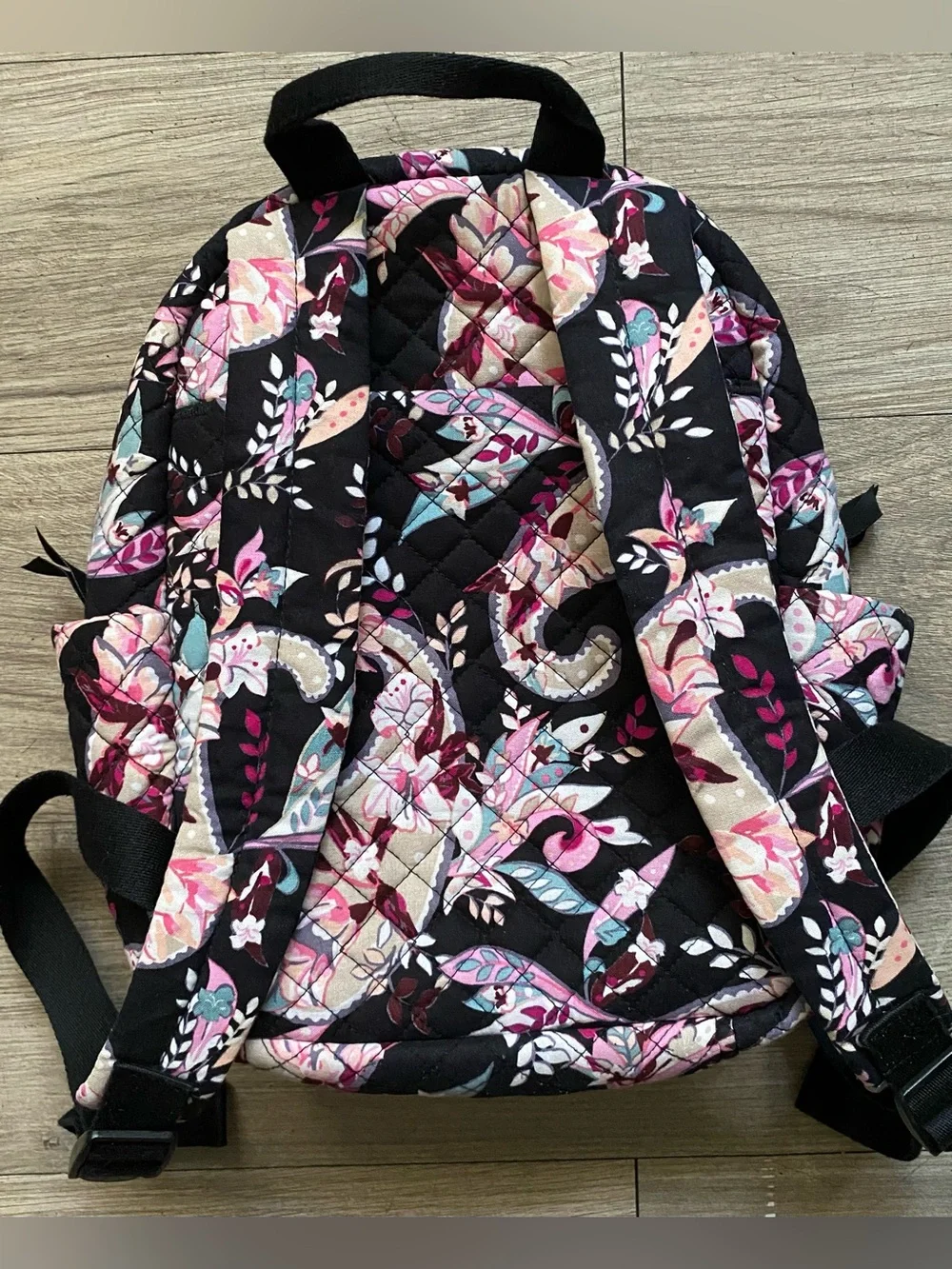 Vera Bradley Black Quilted Botanical  Paisley Mini Backpack